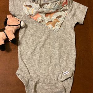 Cowboy Onsie with bandana and mini horse- 3 month